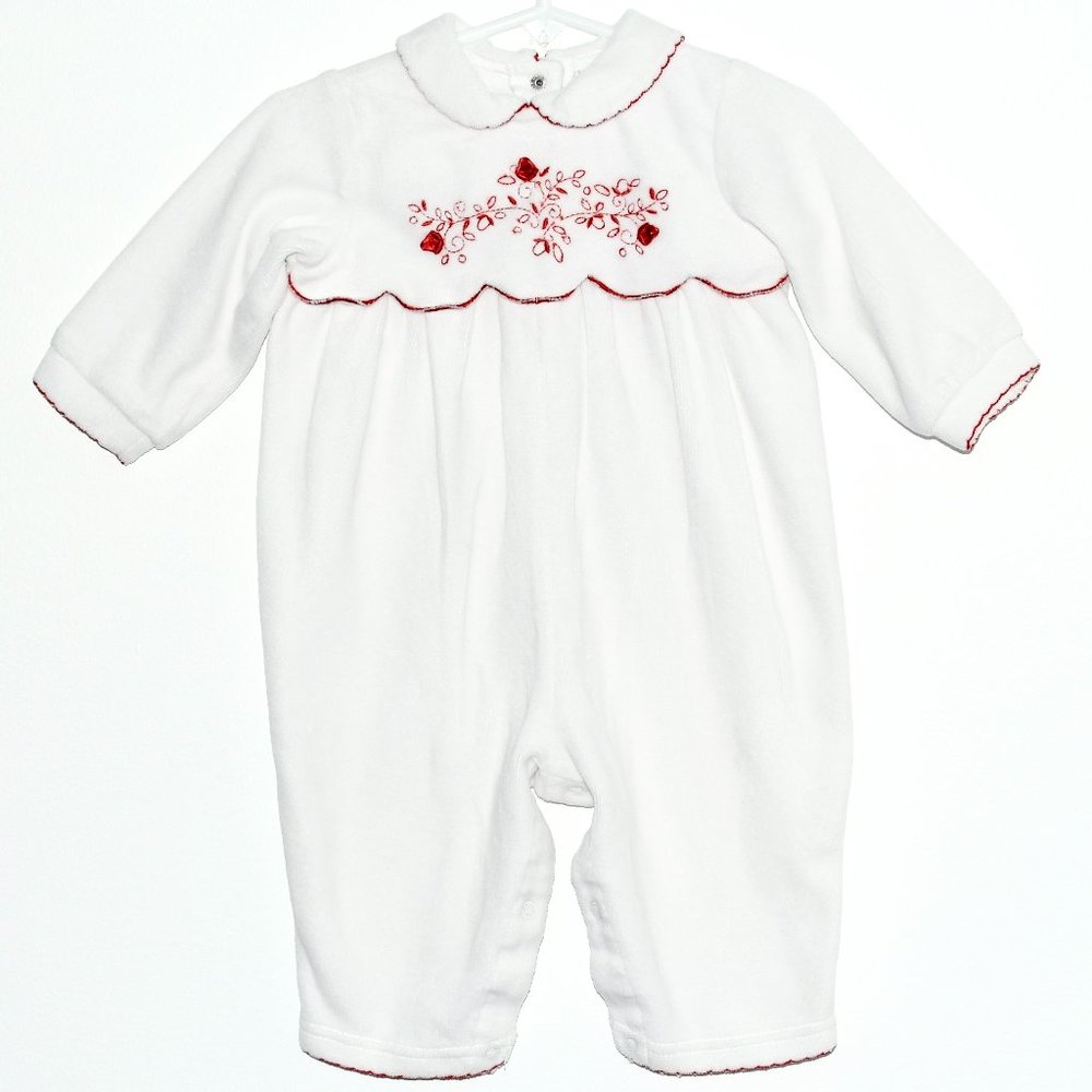 B.T. Kids White Velour Onesie with Peter Pan Collar - 6-9 Months
